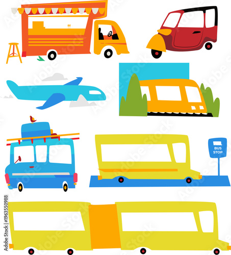 Set of flat design cartoon transportation vehicles