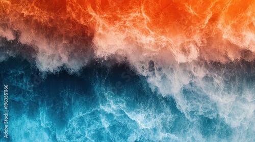 Vibrant ocean wave textures at sunset with contrasting colors and abstract foam elements