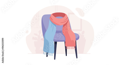 Blue Chair with Pink Scarf and Blanket.