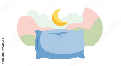 Crescent Moon Above Pillow Illustration.