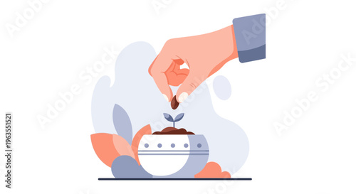 Hand Planting Seedling into Piggy Bank.