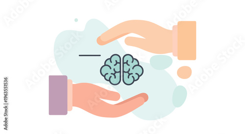 Hands Holding Brain Illustration Symbol.