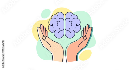 Hands Holding Cartoon Brain Illustration.