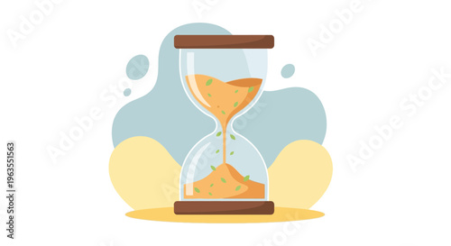 Hourglass with Sand Flowing Through Glass.