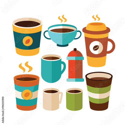Coffee Cup Vector Collection – Cartoon Clipart and Line Art Printable Graphics Set