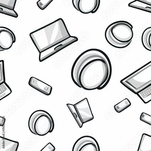 Black and white computer devices illustration.