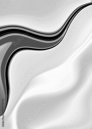 Silver metallic abstract background with flowing horizontal curve. Smooth monochrome gradient with modern composition