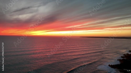 Stunning Aerial Sunset Over the Atlantic Ocean and Algarve Coastline Near Albufeira Portugal