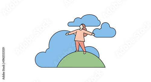 Man Standing on Hill with Outstretched Arms.