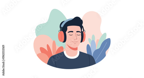 Man Wearing Headphones Listening to Music.