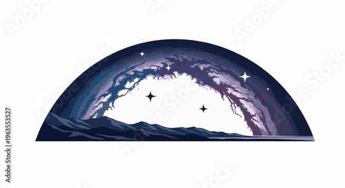 Pixel art cosmic vista with starry sky over mountains and water