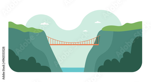 Suspension Bridge Connecting Two Mountain Cliffs.