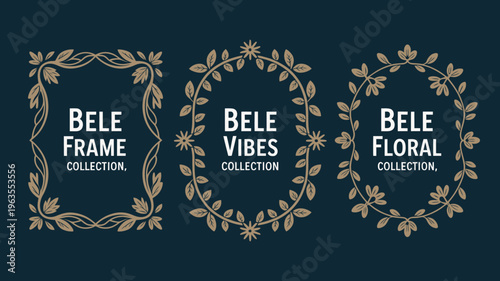A promotional graphic displays three decorative frames with floral motifs and text reading bele frame collection bele vibes collection and bele floral high quality professional detailed