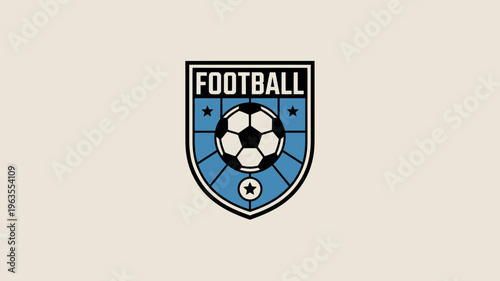 A vintage style emblem features the word football above a soccer ball illustration set within a shield shaped design high quality professional detailed modern elegant stylish