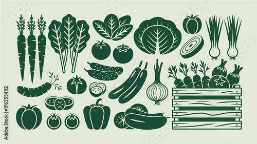 A vibrant stylized illustration showcases a variety of fresh vegetables arranged in a visually appealing and bountiful composition high quality professional detailed modern elegant stylish clean