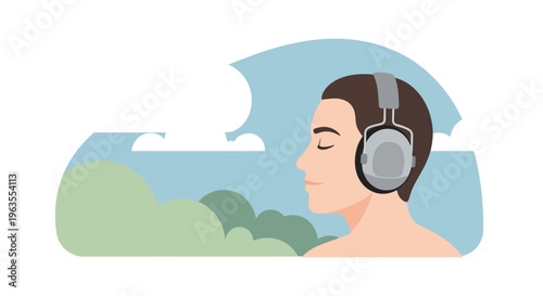 Woman Wearing Headphones Relaxing with Eyes Closed.