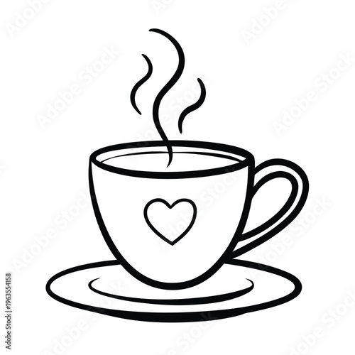 Coffee Heart Hand Drawn Outline Cup Vector Illustration – Simple Elegant Line Art Cartoon Clipart Design
