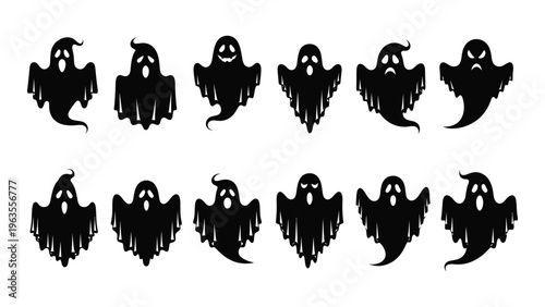 Collection of 10 hooded grim reaper silhouettes in two rows