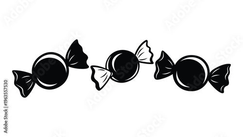 Black and white illustration of wrapped candies