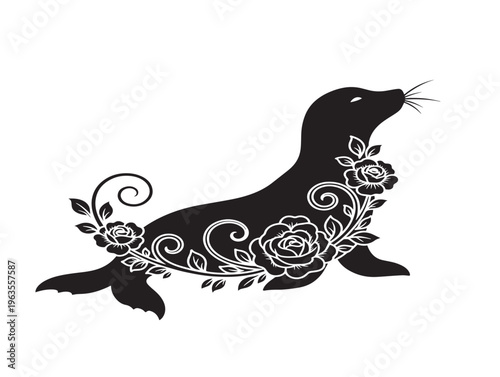 Elegant floral seal silhouette with refined botanical wreath and monogram design