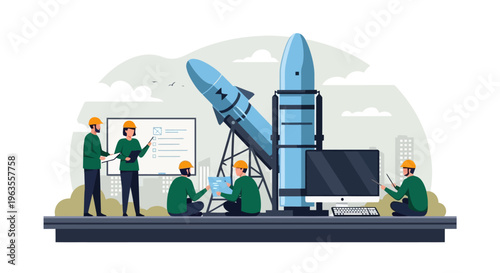 Engineers and scientists working on rocket development and space exploration.
