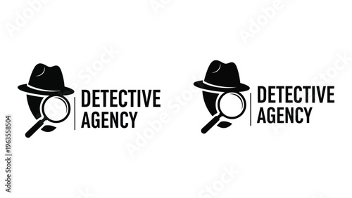 Detective agency logo with magnifying glass and fedora