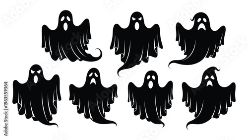 Collection of six black ghost silhouettes