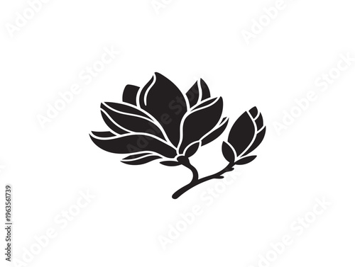 Elegant magnolia branch boutique emblem silhouette for southern charm branding