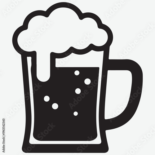 Black and white icon of a beer mug with frothy head and bubbles beer mug icon beverage