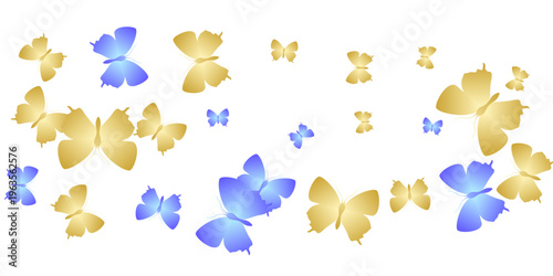 Fairy bright butterflies isolated vector background. Spring pretty moths. Fancy butterflies isolated girly illustration. Delicate wings insects graphic design. Tropical creatures.