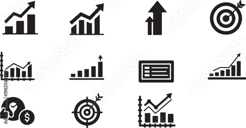 Business growth chart. Increasing bars with upward arrow showing sales, marketing, and profit success toward future goals..eps