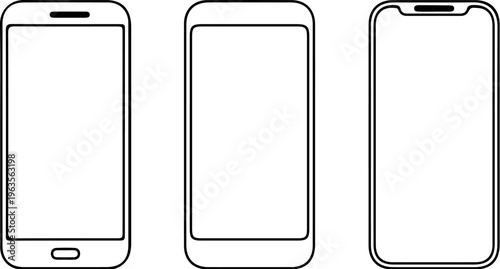 line art mobile phones, smartphone illustrations, technology icons