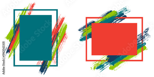 Fashionable frames with paint brush strokes vector collection. Box borders with painted brushstrokes backgrounds. Educational graphics design flat frame templates for banners, flyers, posters, cards.