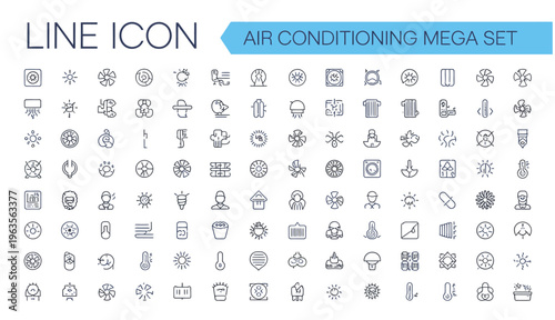 Line icons for air conditioning and climate control systems