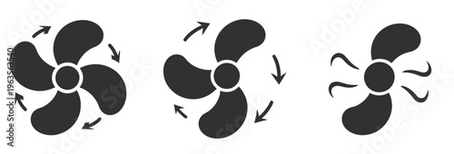 Fan icons showing rotation, airflow, and cooling effect with wavy lines.