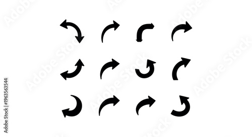 A collection of twelve black calligraphic letter ta in a 3x4 grid on a white background