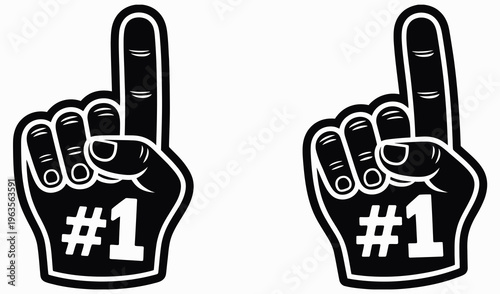 Two black foam fingers with "#1" printed on them, symbolizing victory and success. vector icon