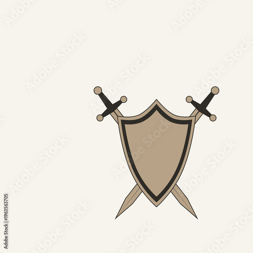 Shield with Swords 3D Style Minimalist Wall Art, Protection and Strength Poster, Spiritual Warrior Symbol, Neutral Aesthetic Decor, Modern Minimal Illustration