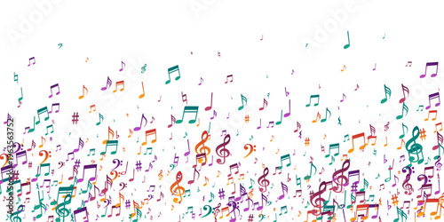 Musical note icons vector pattern. Sound composition elements explosion. Digital music pattern. Modern note icons signs with pause. Birthday card background.