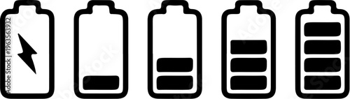 battery level icons, charging symbol, battery status