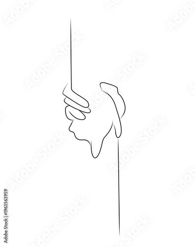 Hand grips a vertical pole. Silhouette suggests determination or support. Simple lines convey strength and focus. Ideal for concepts of resilience or guidance