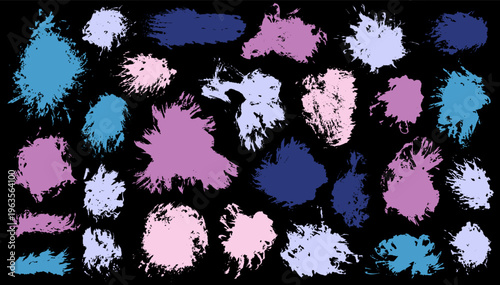 Acrylic dust brush stroke vector set. Hand drawn smudge blotch colorful elements. Dab spot textured sticker silhouette pack. Brush stroke acrylic blots design.