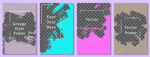 Painted frame social media story post template set. Simple banner design vector collection. Text place transparent background. Social media grunge story publications.