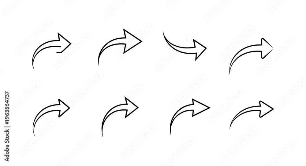 Fototapeta premium A collection of eight black and white arrow icons pointing in various directions
