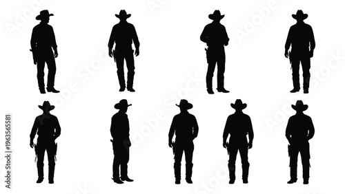 Eight cowboy silhouettes in various poses