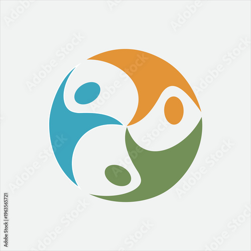 Abstract circular logo design featuring interconnected shapes representing connection unity and a collaborative spirit