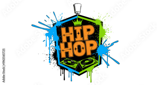 Dynamic Hip Hop Music Event Illustration with DJ Equipment