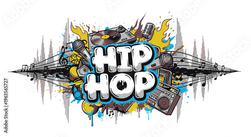 Dynamic Hip Hop Music Culture Illustration with Vintage Equipment