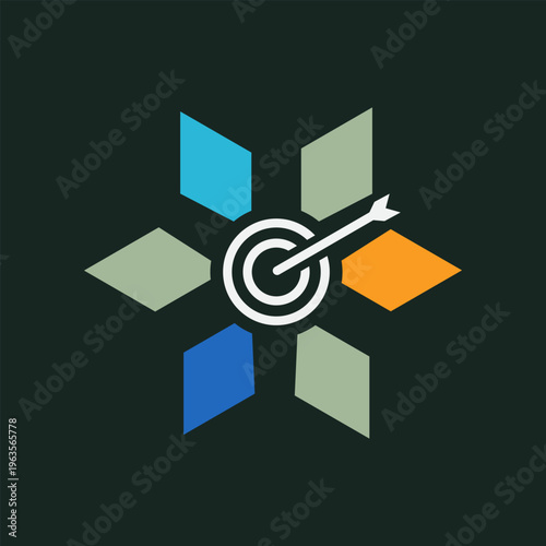 Abstract target symbol logo with colorful diamond shapes against a dark background