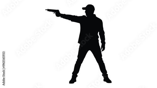 Silhouette of a man pointing a gun to the left